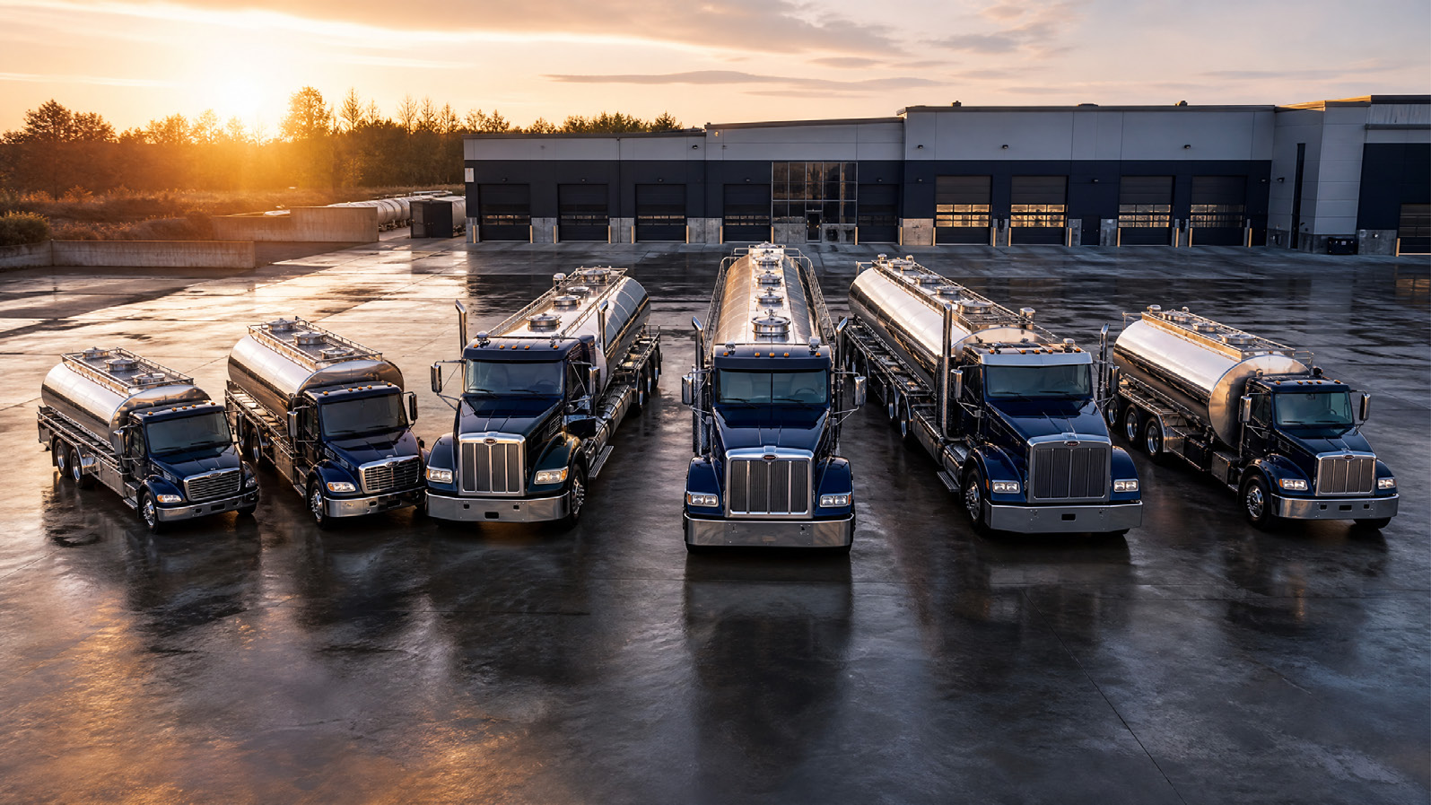 GSS Express tanker fleet lined up at the yard at dusk